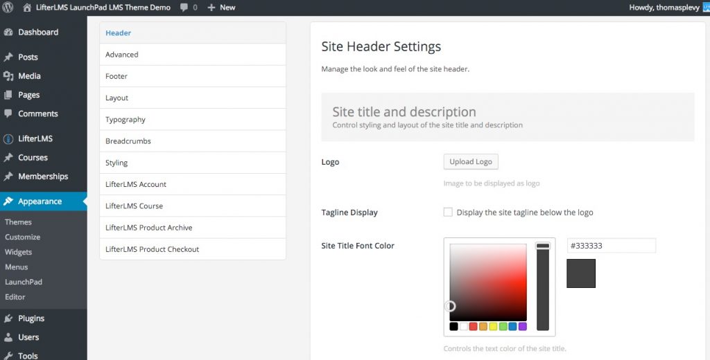 LifterLMS LaunchPad Theme Settings