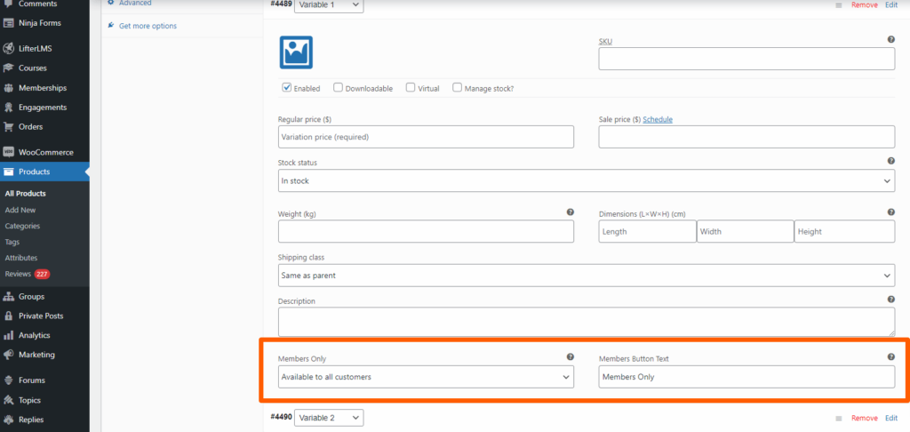 LifterLMS Memberships Only for Variations