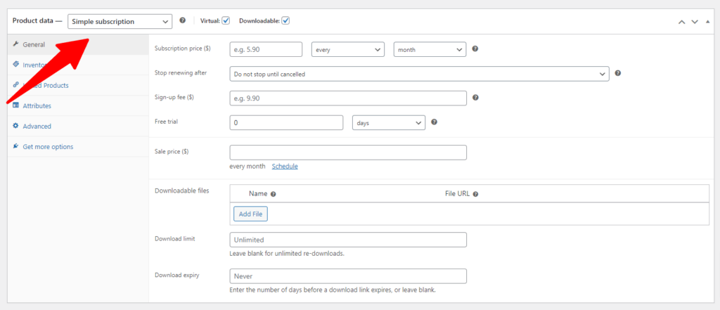 Product Data Subscription Options