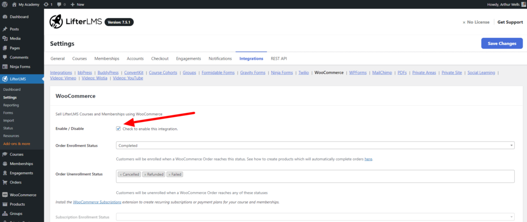 WooCommerce Enable Integration