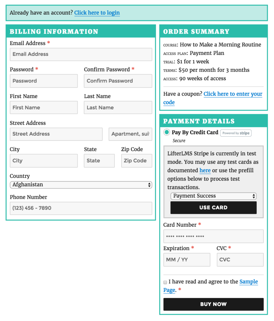 Purchase_–_LifterLMS one screen checkoutpng
