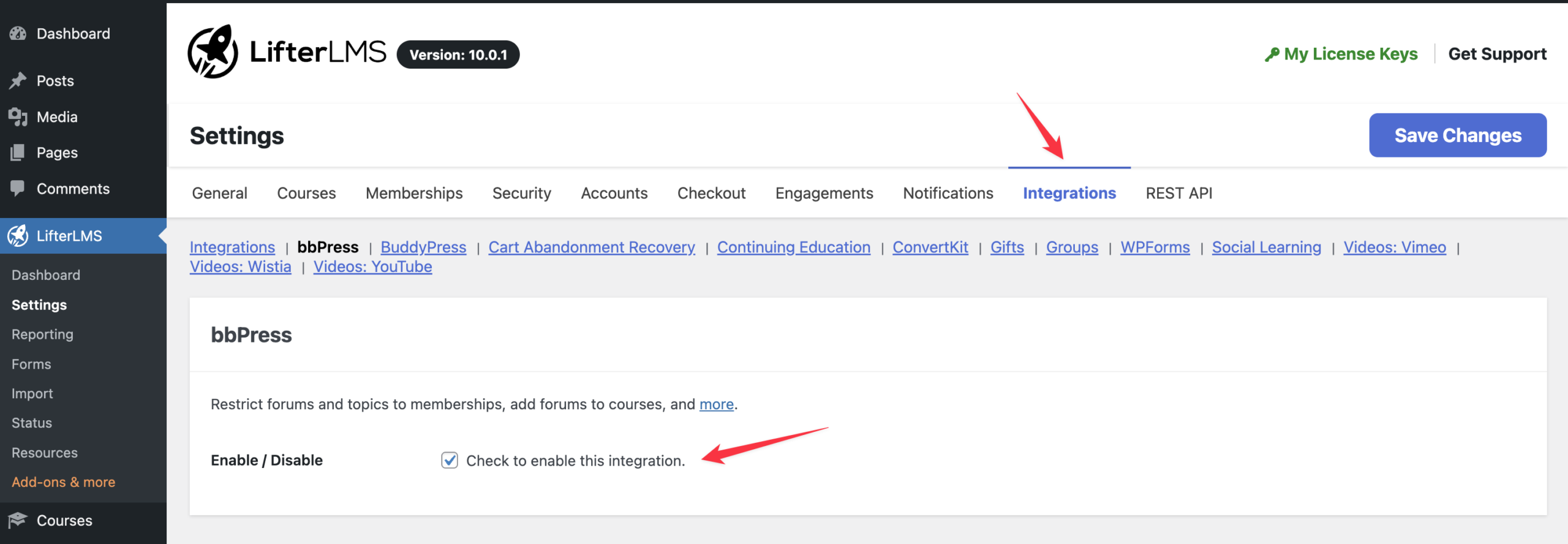Activate bbPress in LifterLMS
