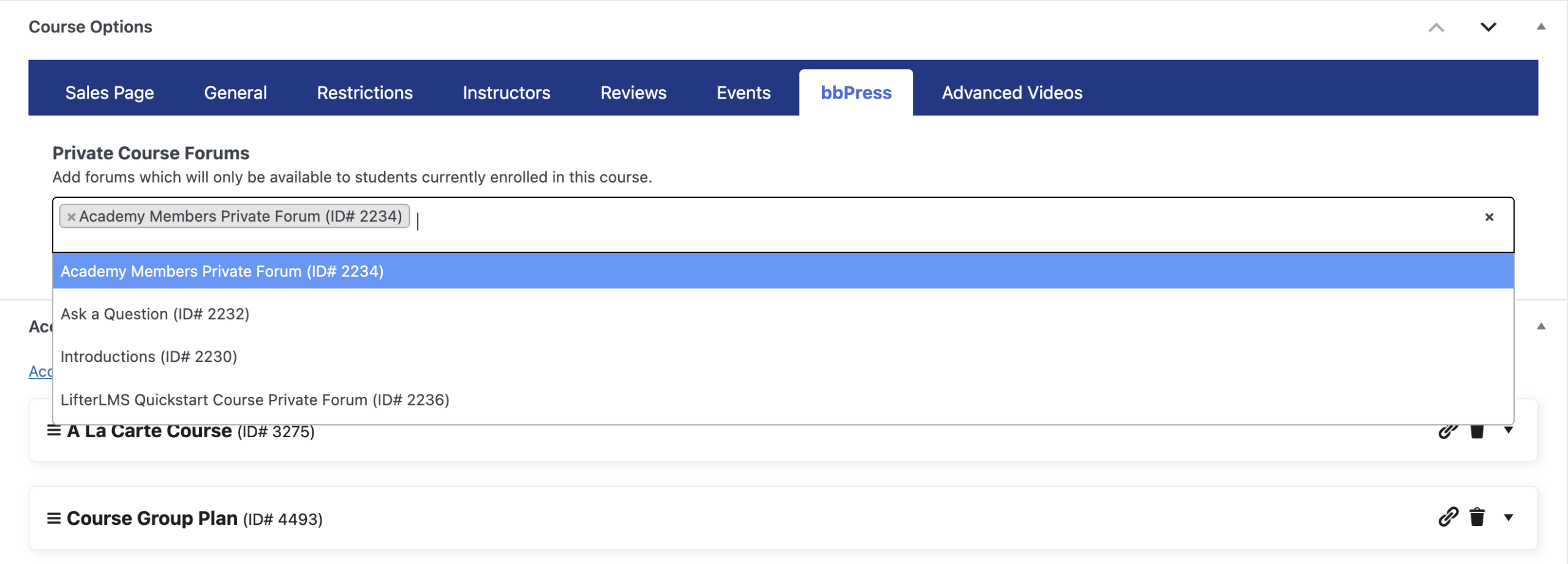 bbPress forums for LifterLMS course