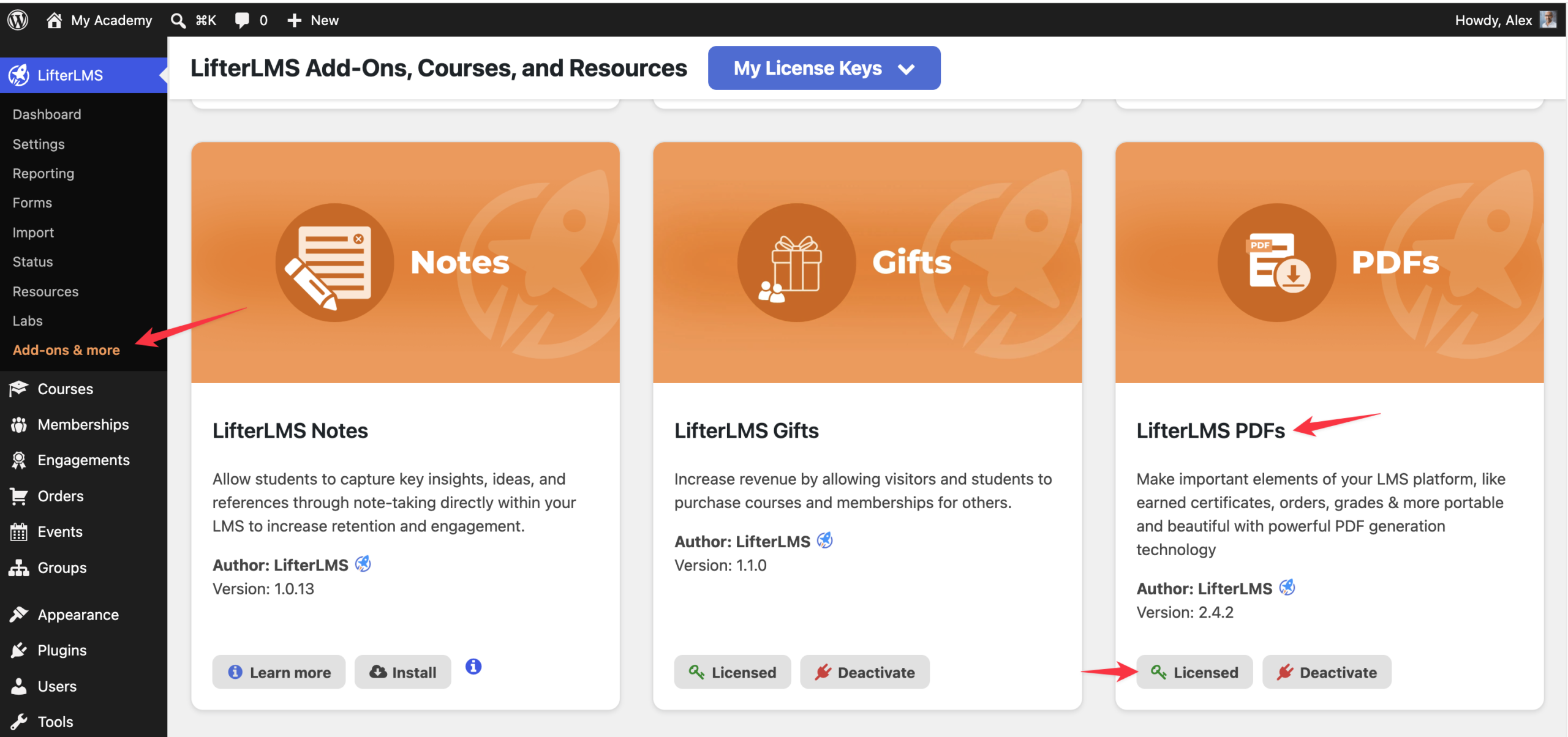 Installing LifterLMS PDFs plugin