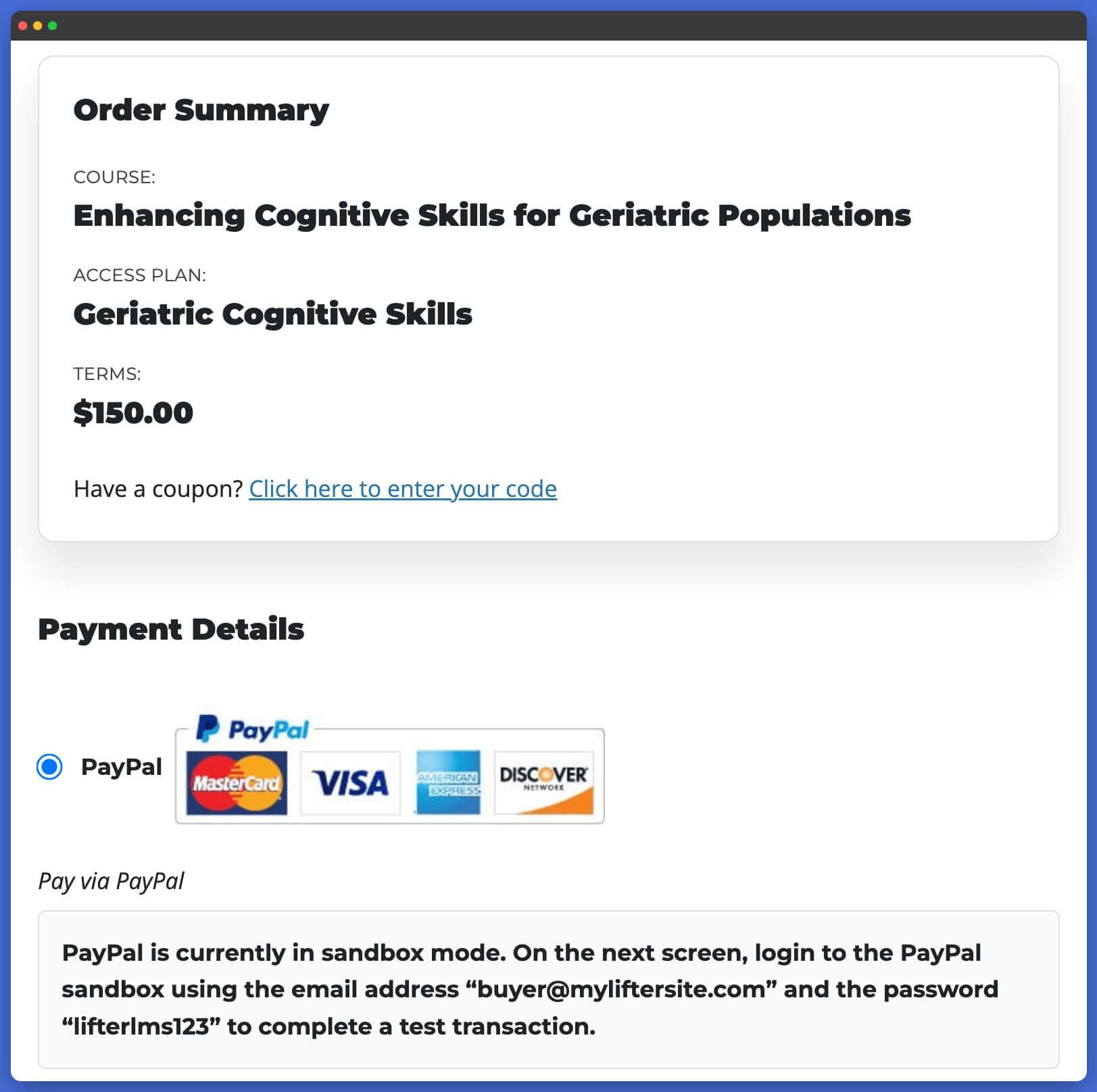 LifterLMS PayPal Checkout