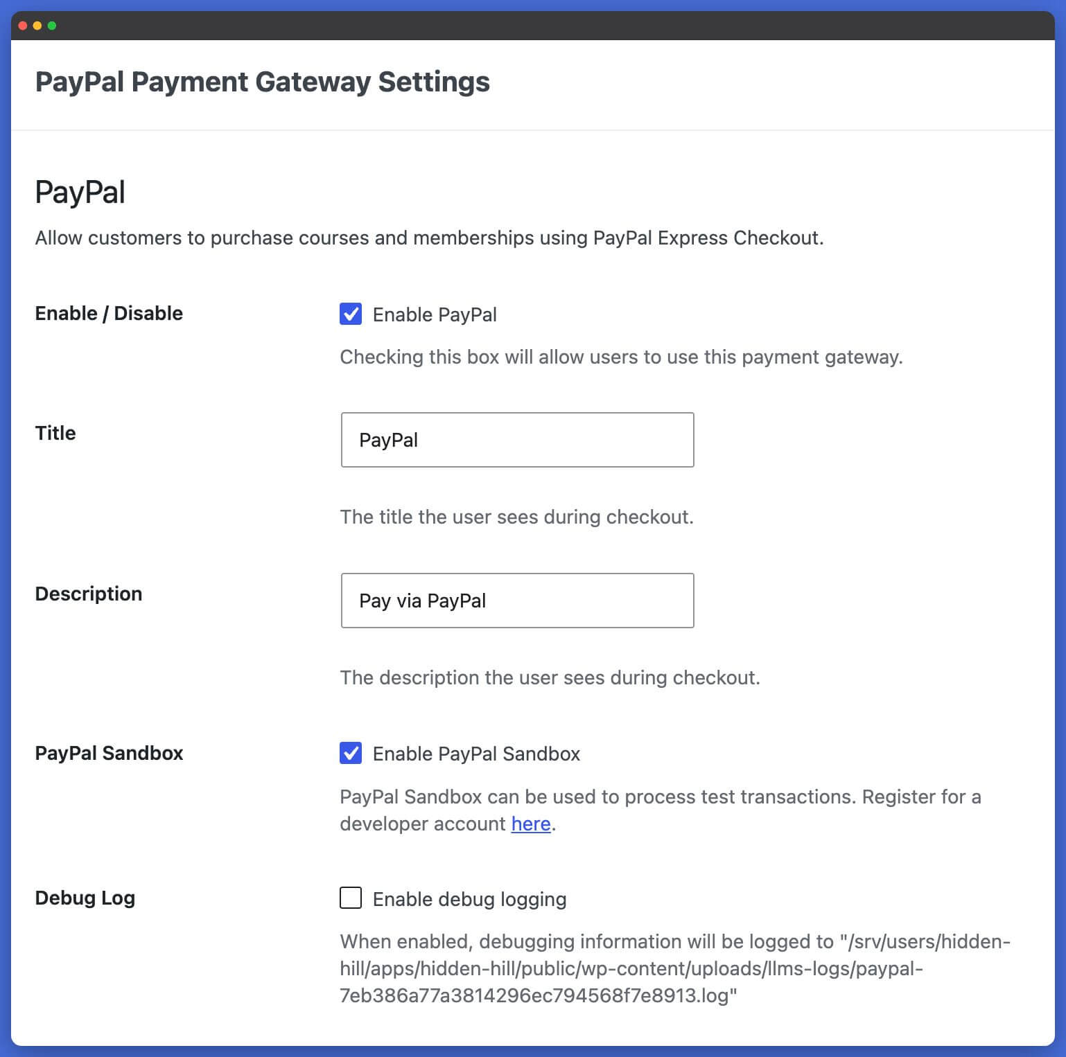 LifterLMS PayPal Settings