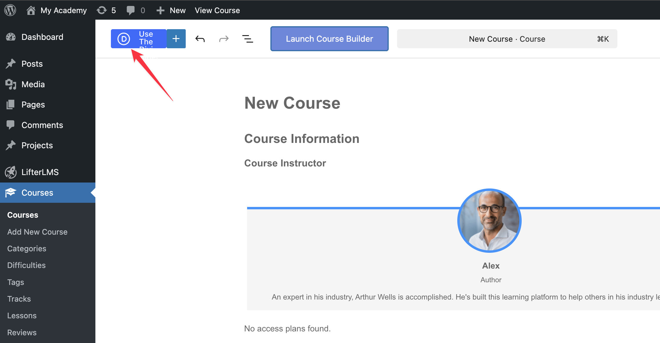 click DIVI builder icon