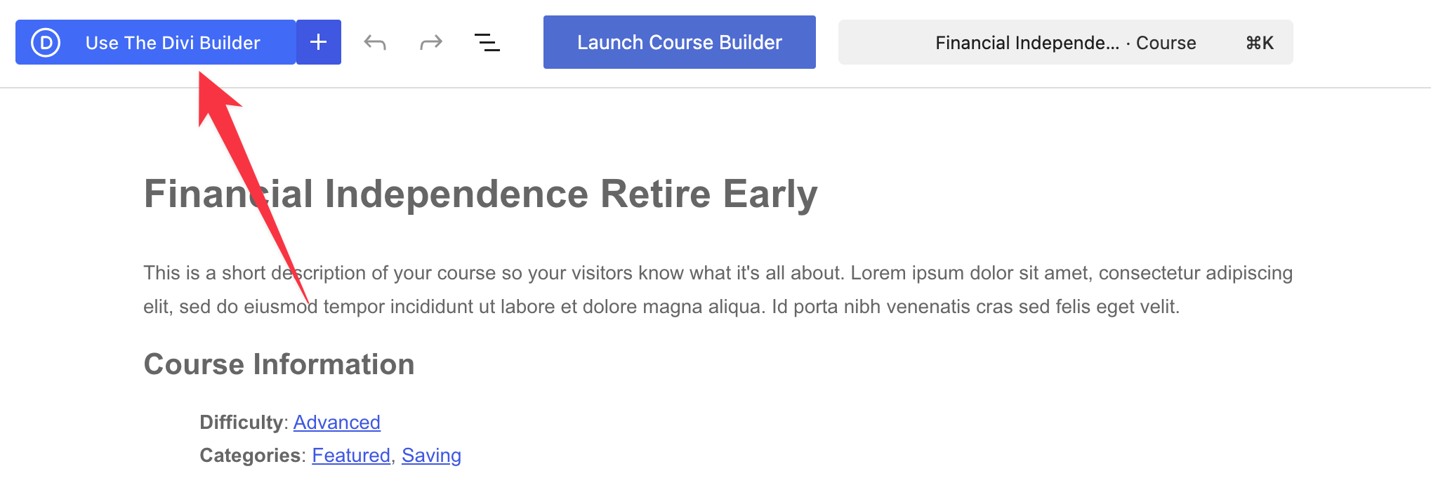 click DIVI builder icon