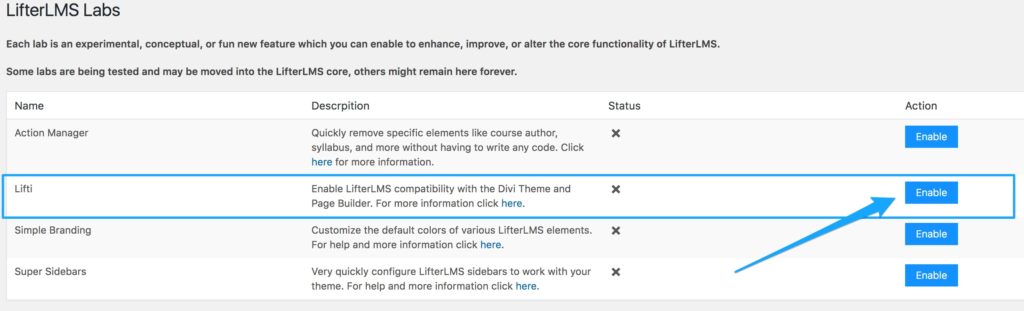 Enable LifterLMS Lifti Lab