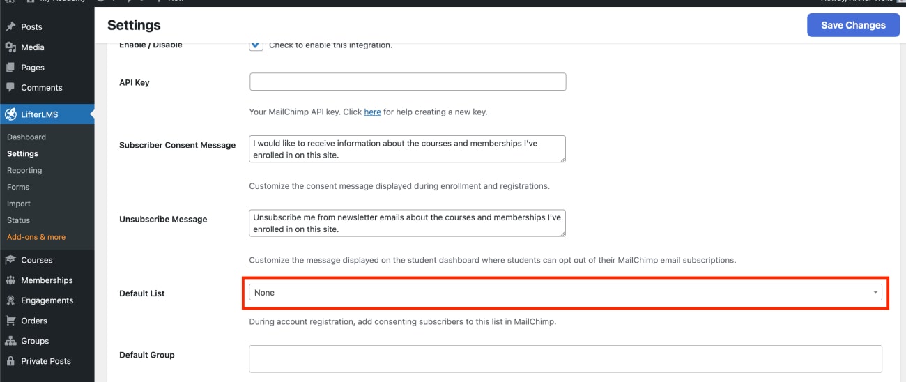 LifterLMS Mailchimp caches