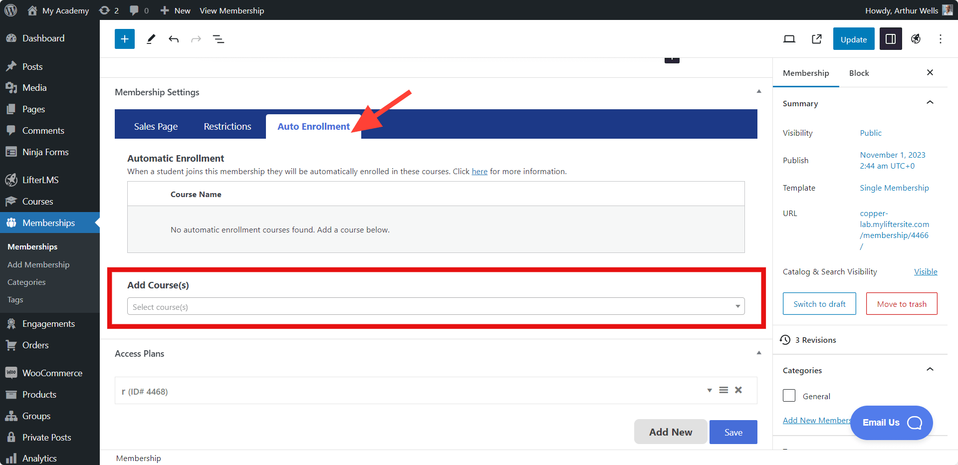 LifterLMS Add Auto Enrollment Courses