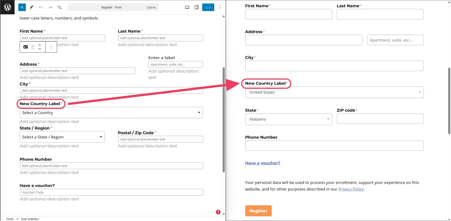 The form field labels of these forms can easily be changed by simply typing the new form field labels