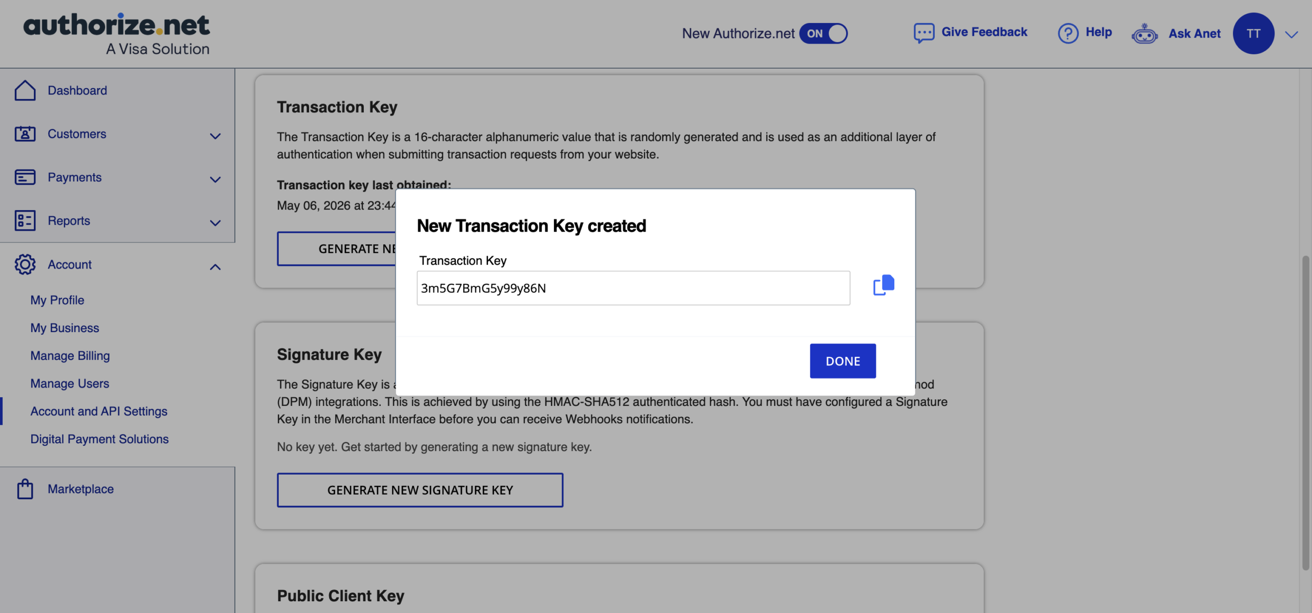 transaction key in authorize.net