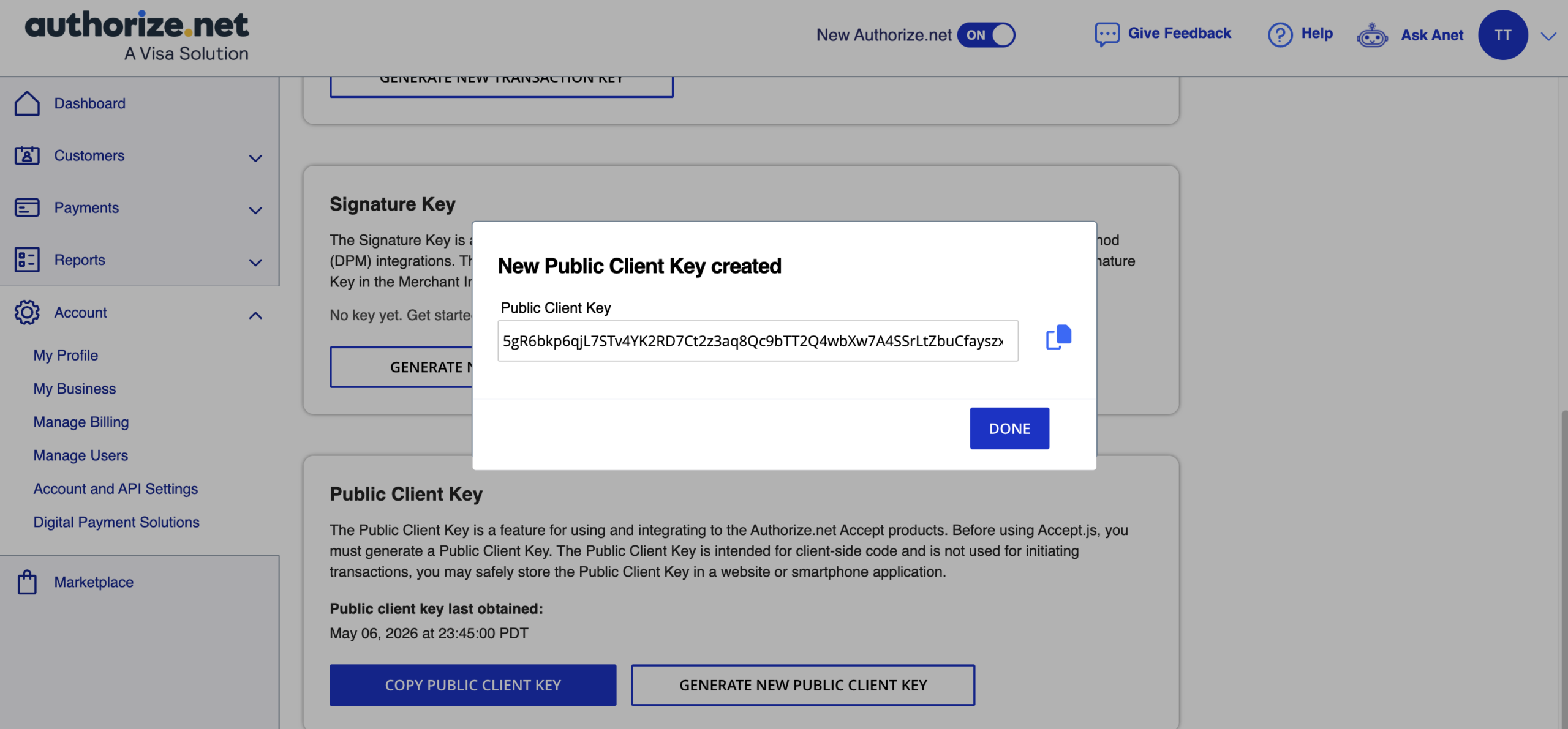 Transaction key in authorize net