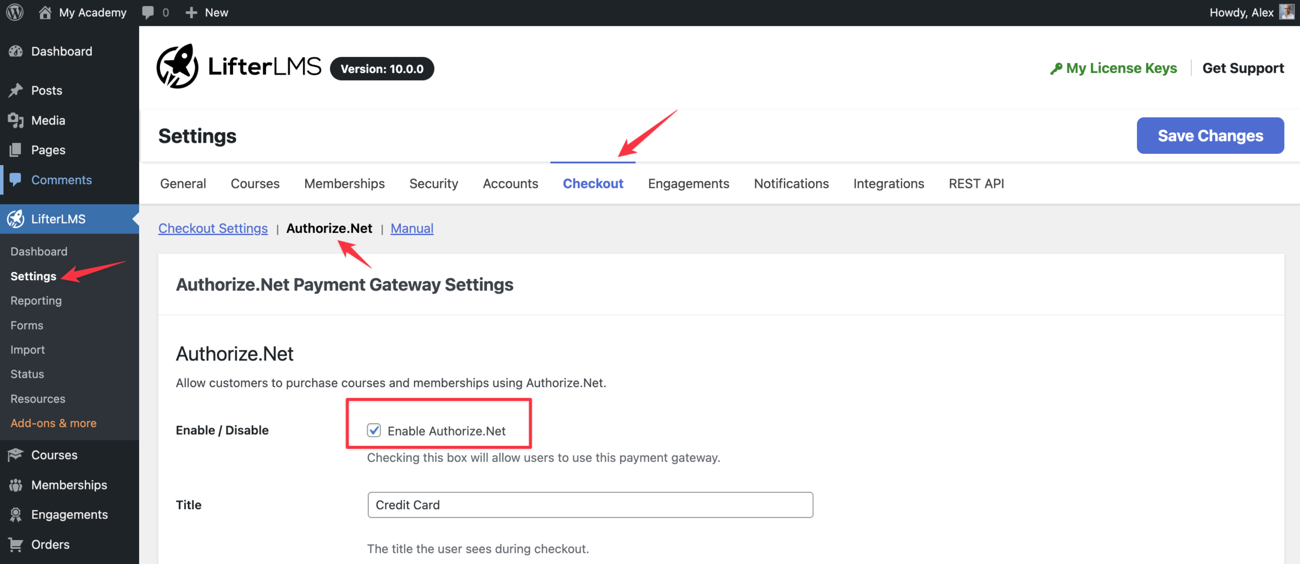 enable Authorize.net