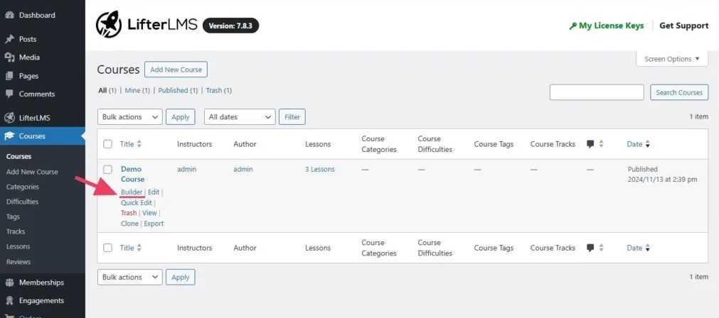 Course builder link