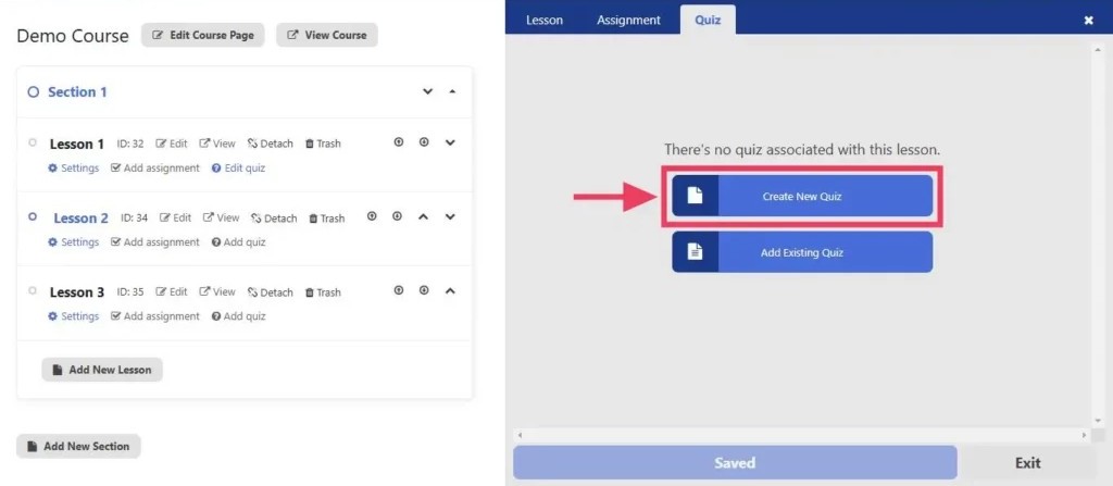 Create New Quiz button