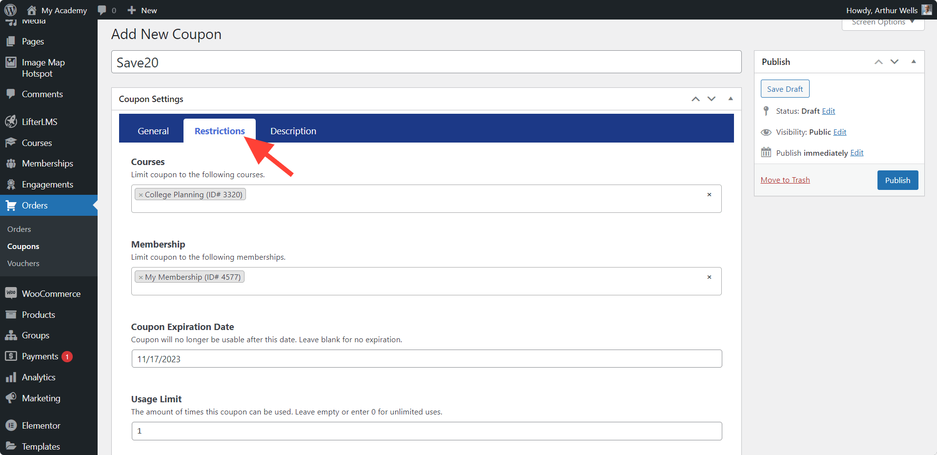 LifterLMS Coupon Restrictions
