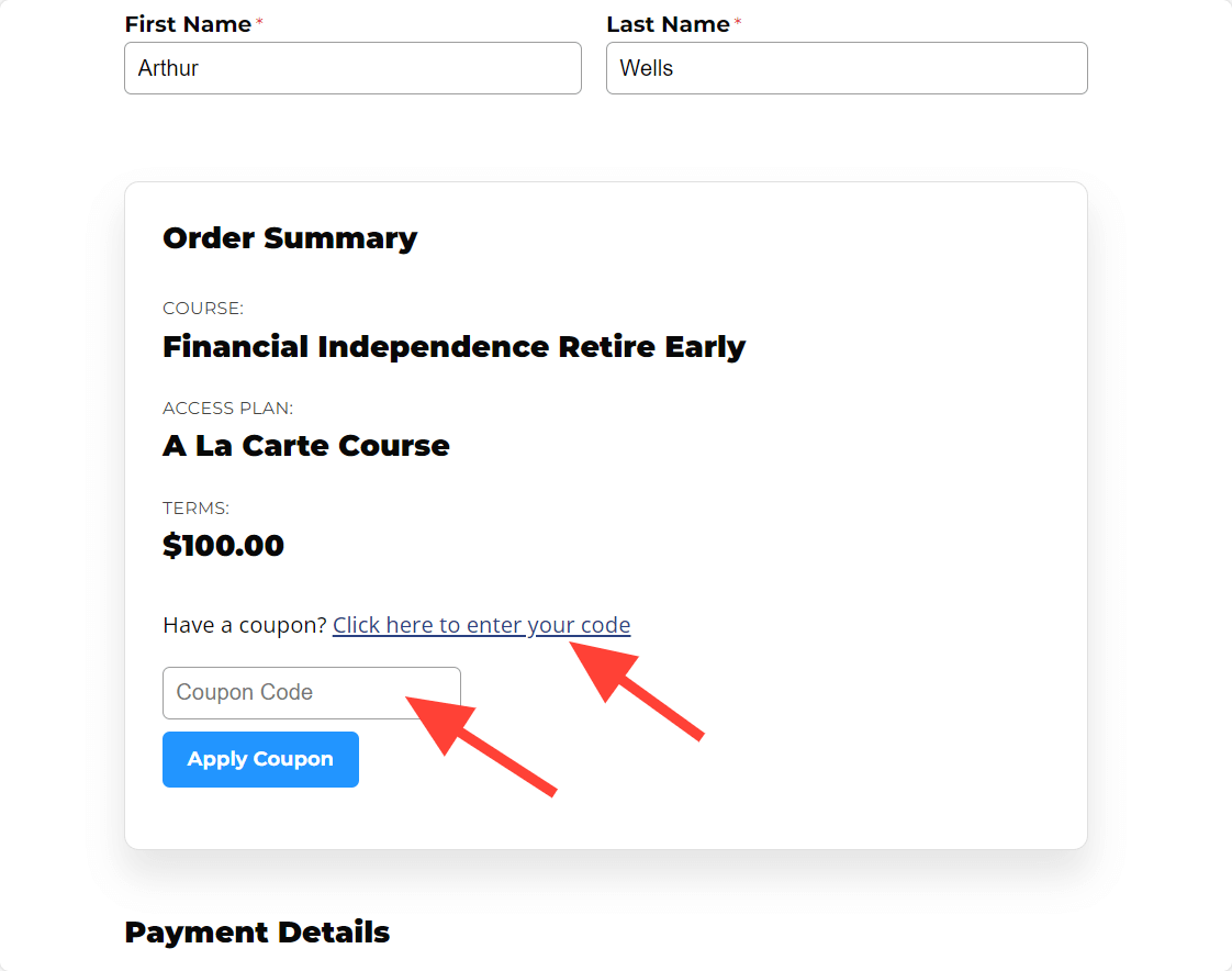 LifterLMS Coupon on Checkout