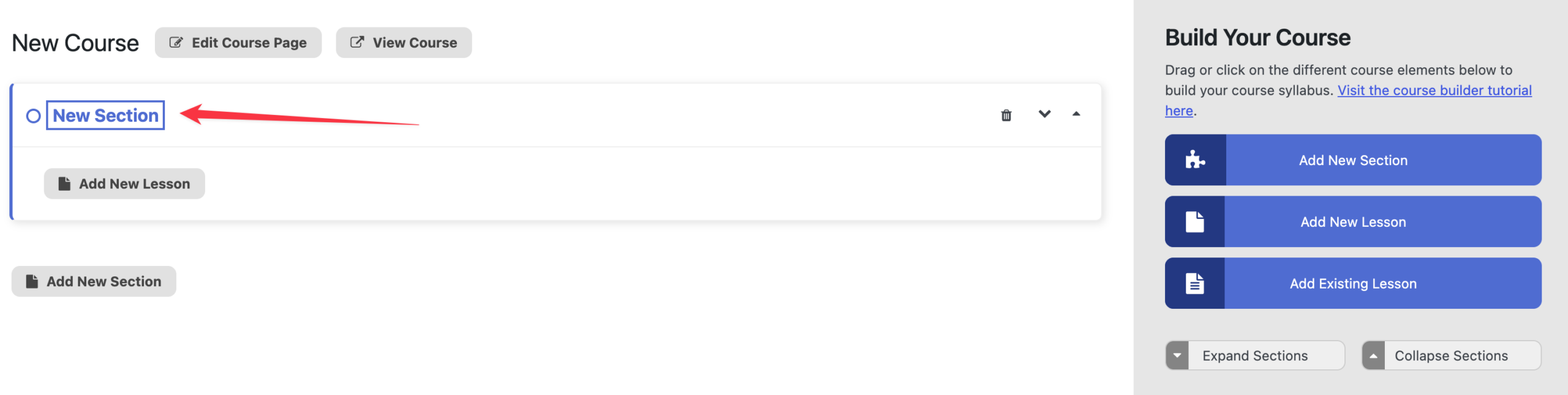 Click on the section title to make it editable