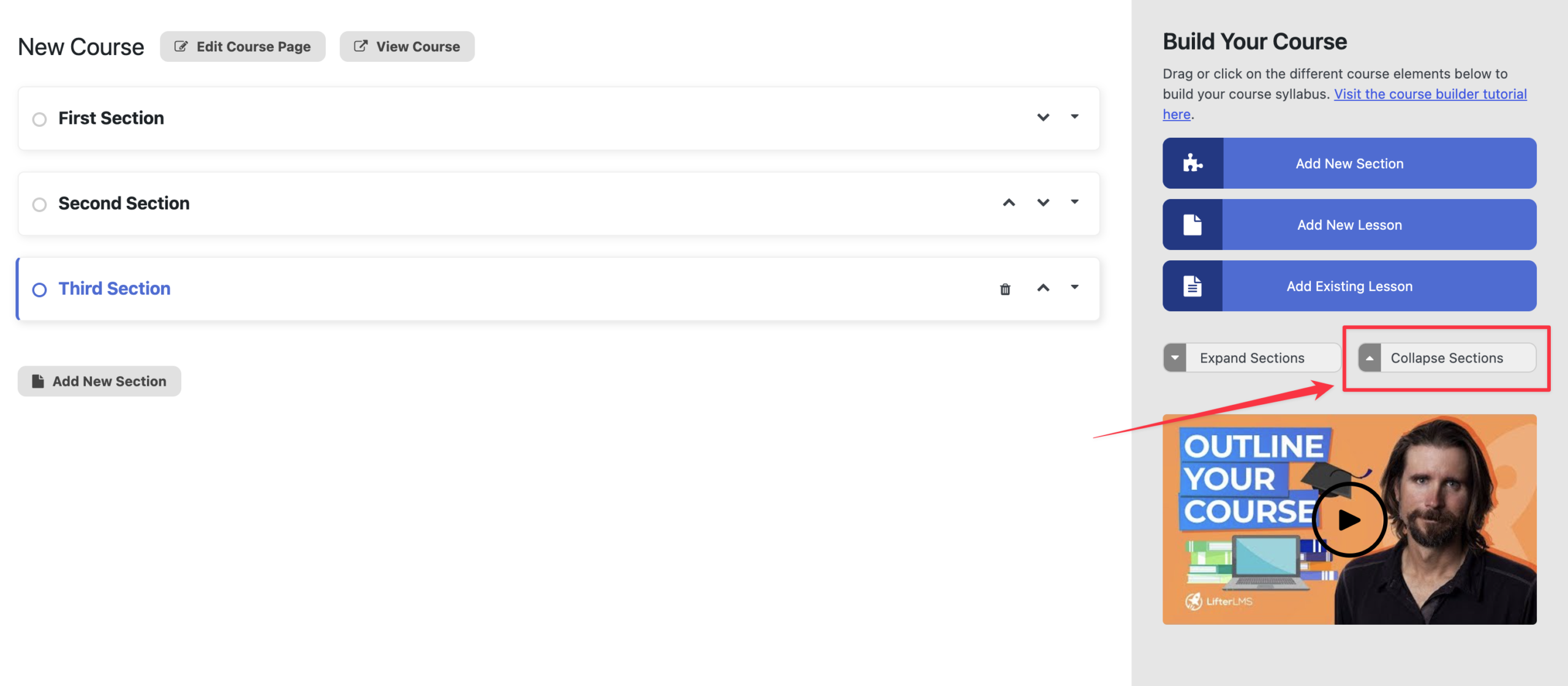 Click on the Collapse Sections button to collapse all sections at once
