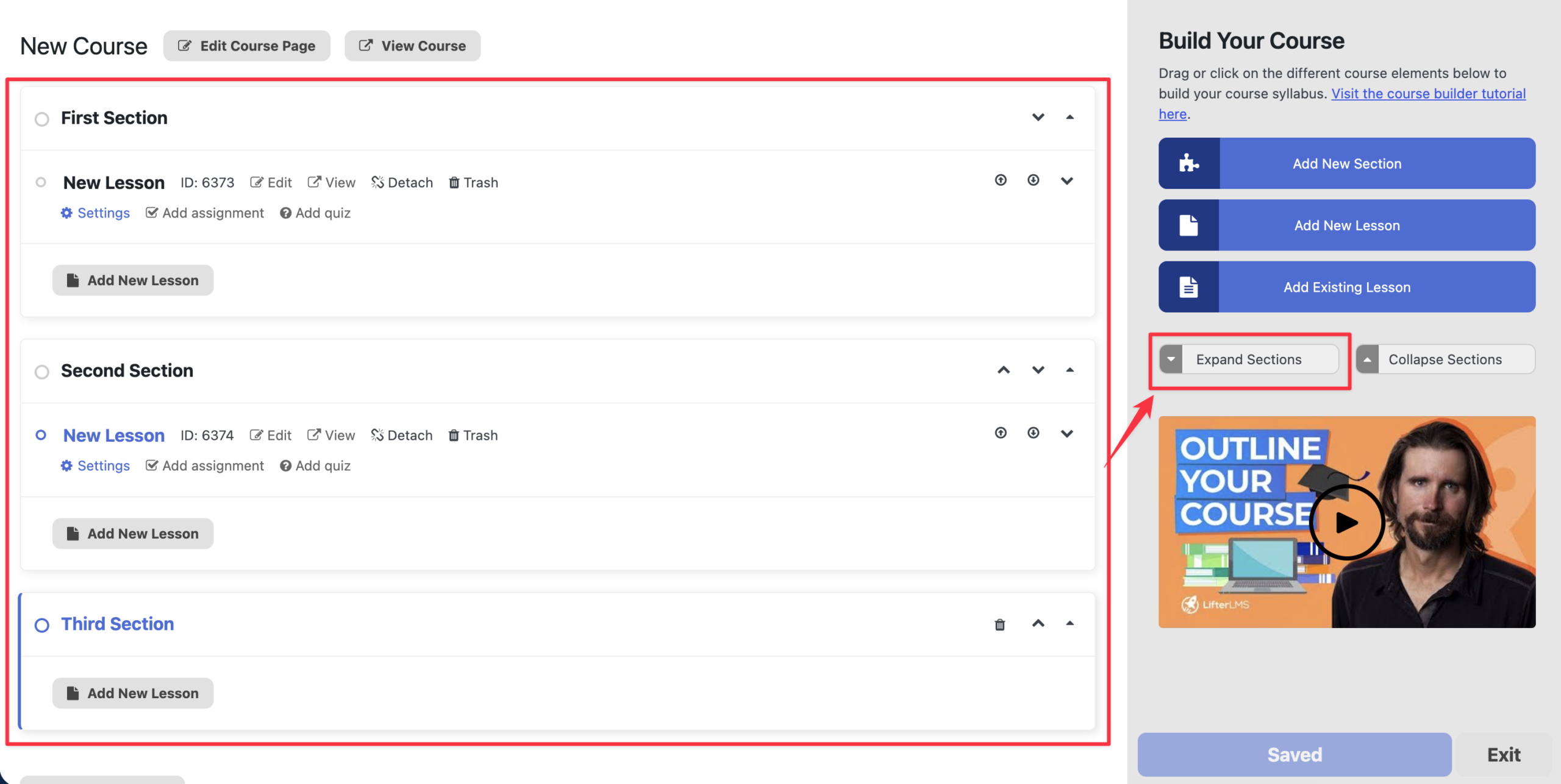 Click on the Expand Sections button to expand all sections at once