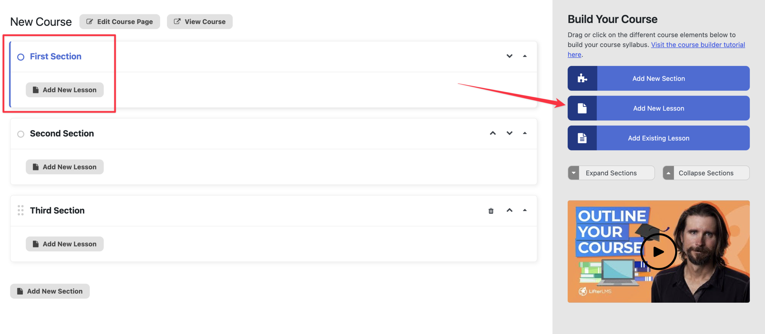 Click on the Add New Lesson button on the side