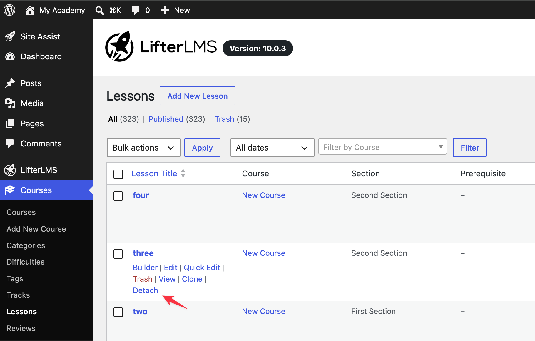 Detach a Lesson in LifterLMS