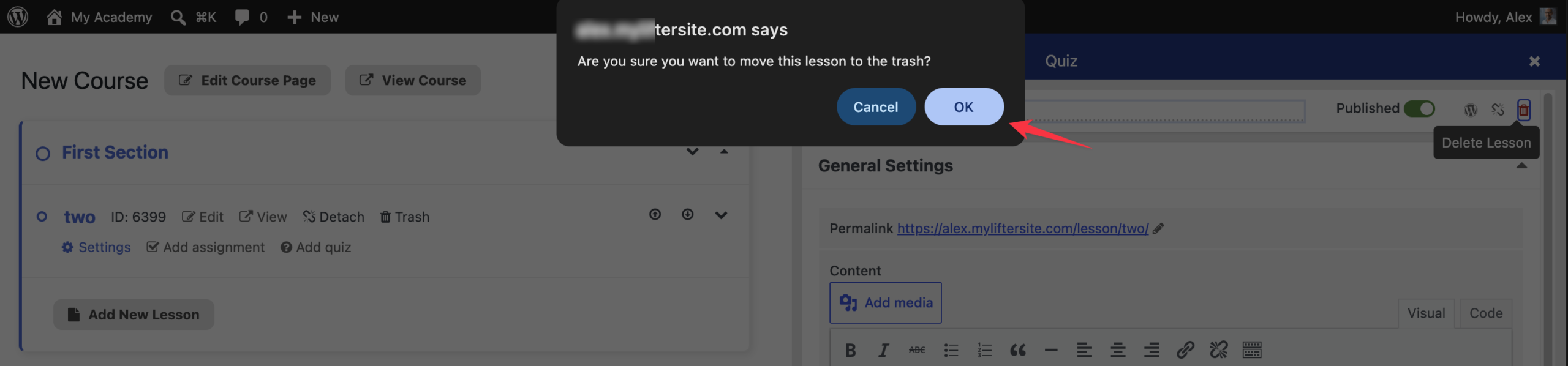 A dialog box will appear asking you to confirm the deletion