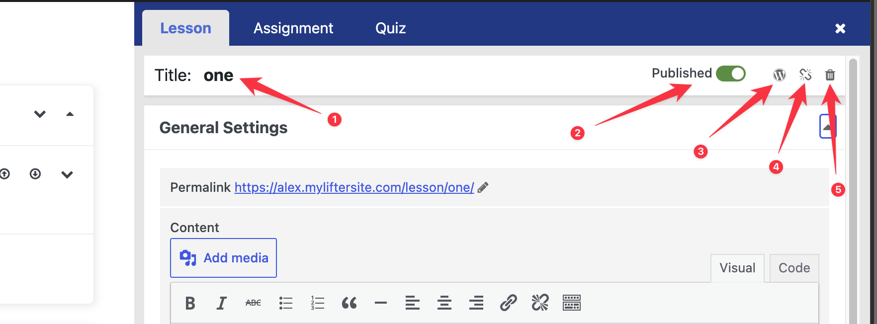 The Lesson Title toolbar