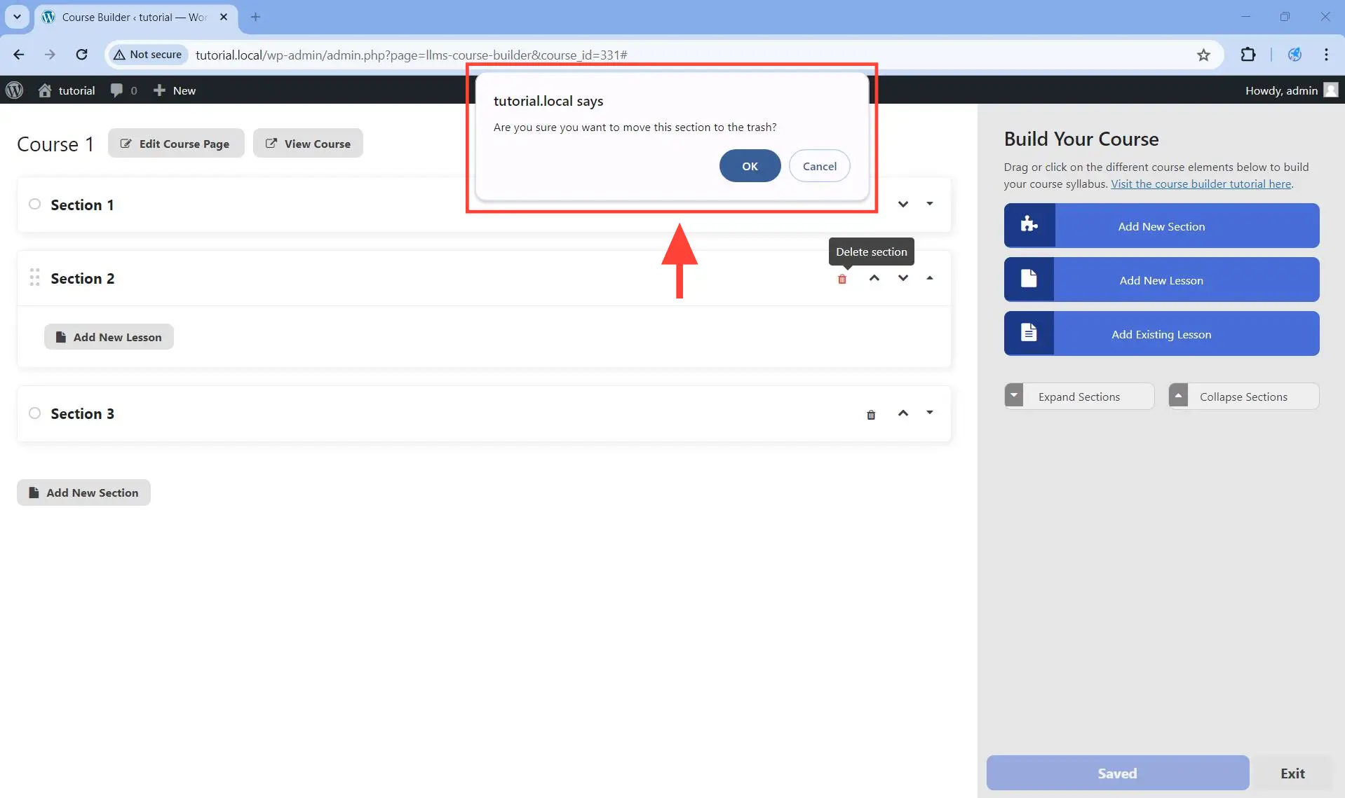 A dialog box asking you to confirm the deletion