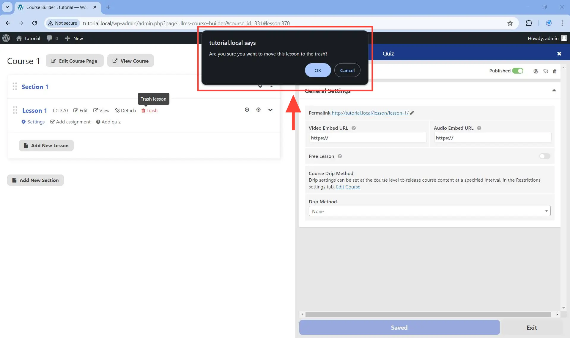 A dialog box will appear asking you to confirm the deletion