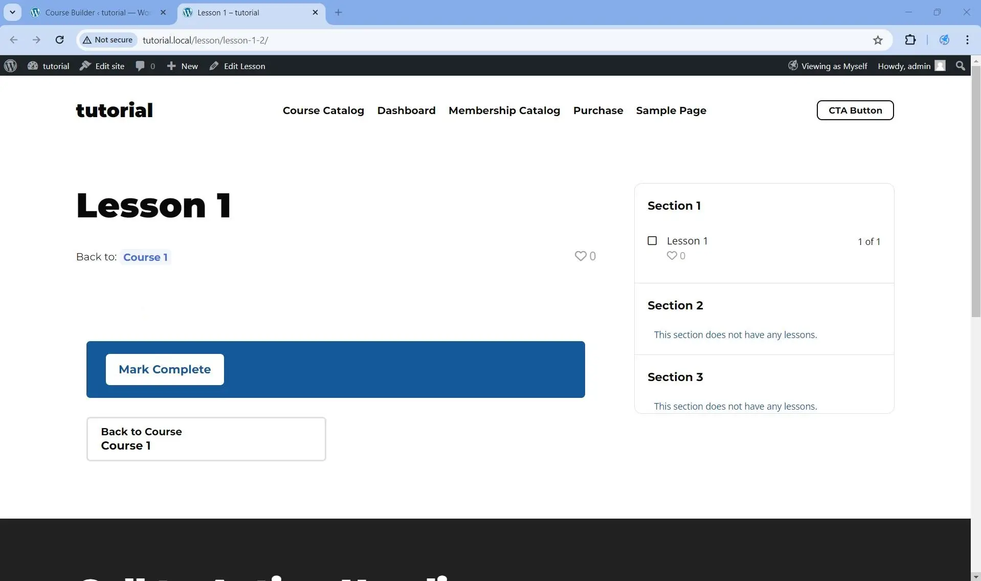 A lesson viewed on the frontend