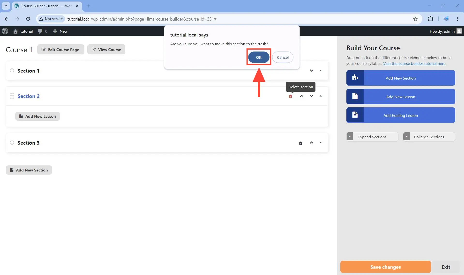 Click on OK to confirm the deletion