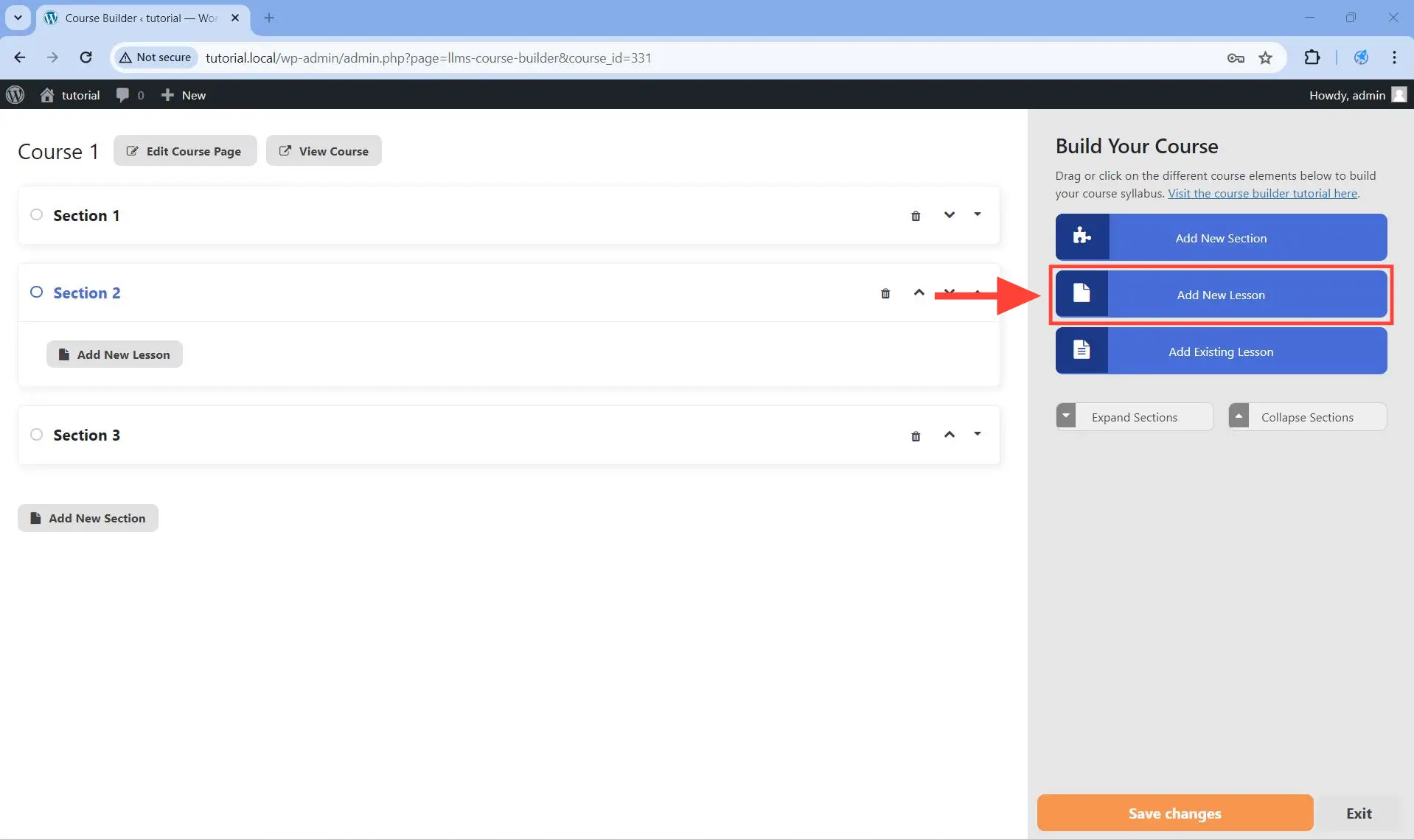 Click on the Add New Lesson button on the side