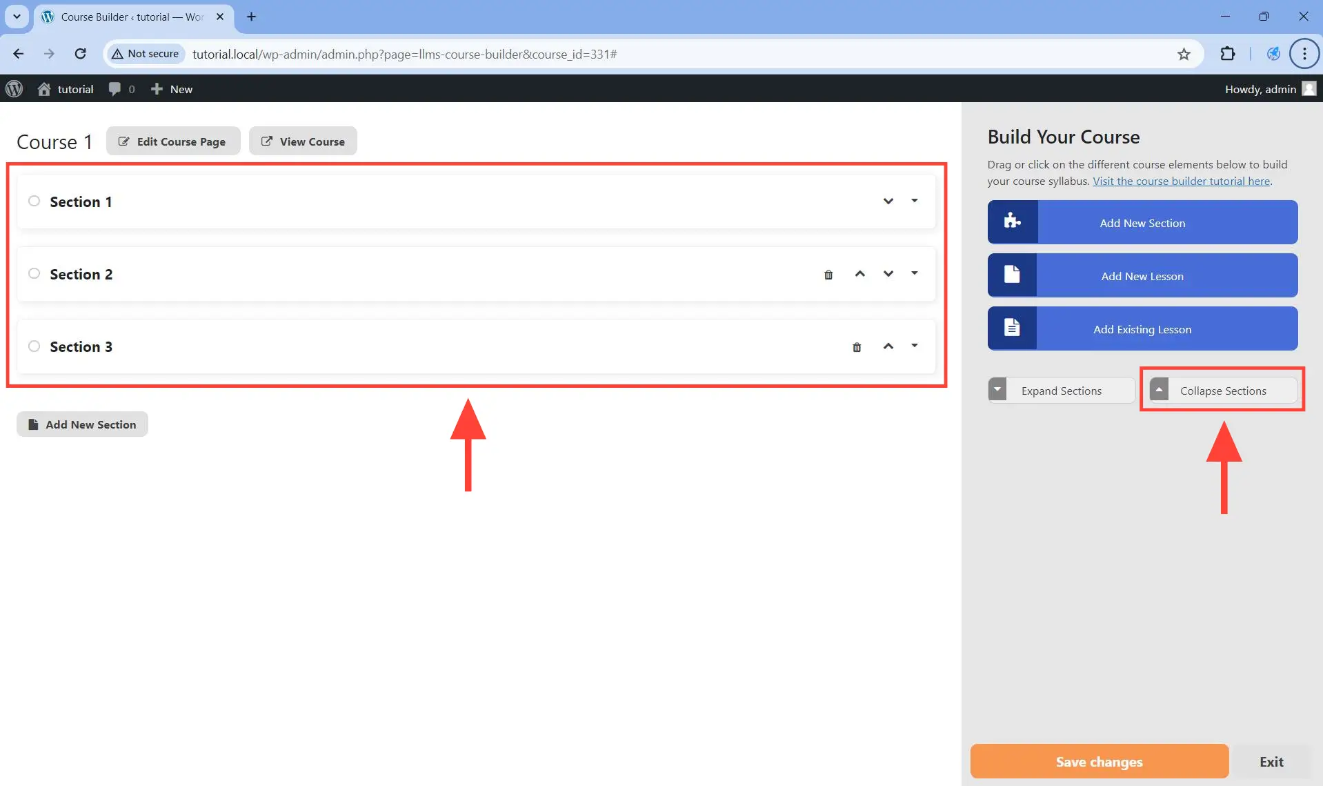 Click on the Collapse Sections button to collapse all sections at once