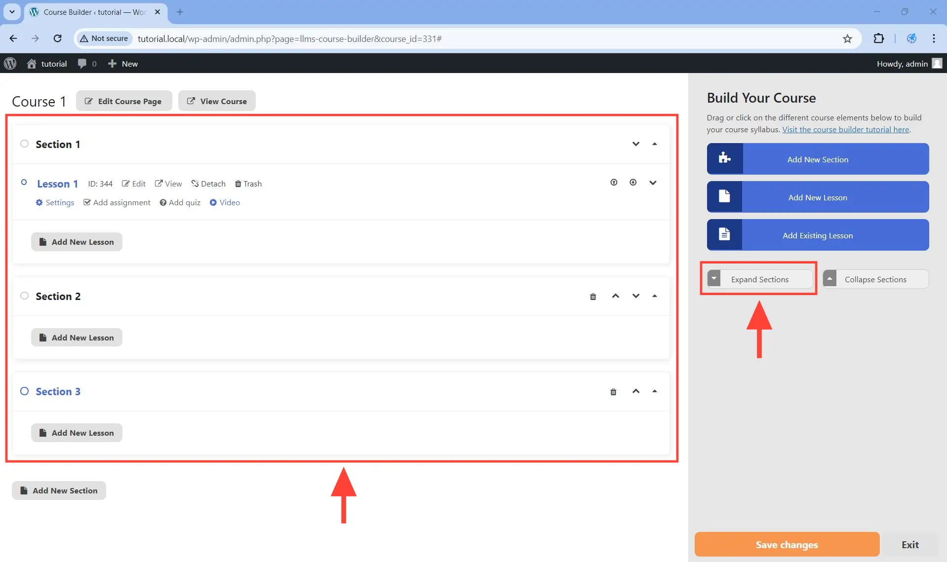 Click on the Expand Sections button to expand all sections at once