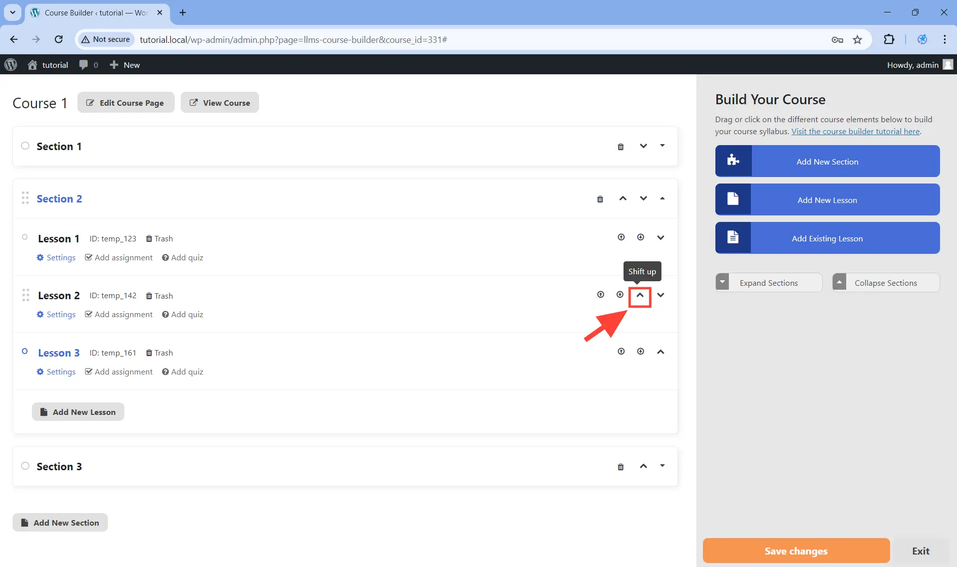 Lesson Shift up button
