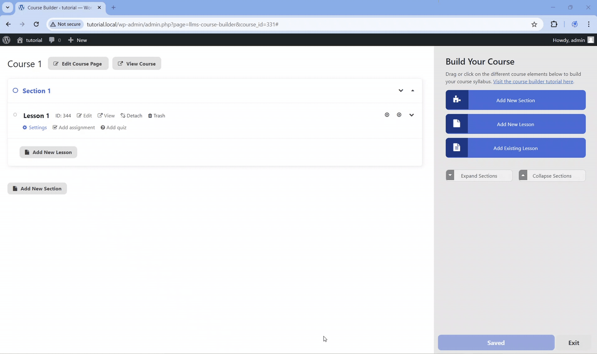 Once you make changes in the course builder, you will see that your changes will begin to automatically save after about 10 seconds of waiting