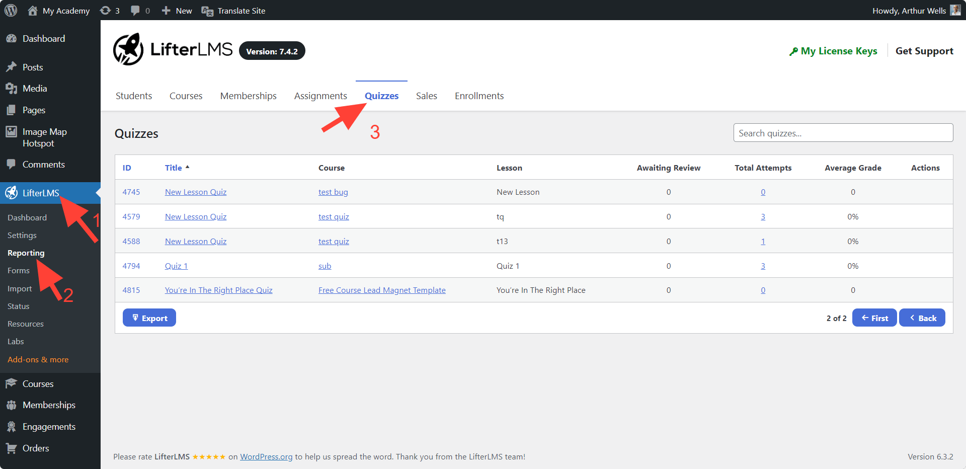 LifterLMS Quiz Reporting