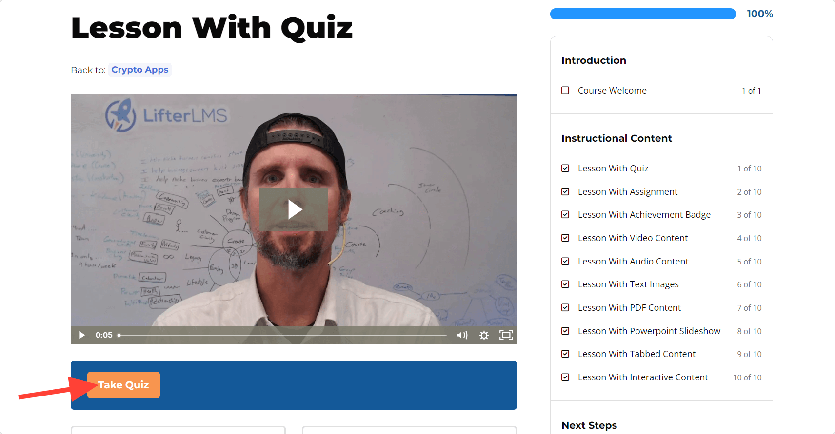 LifterLMS Take Quiz option