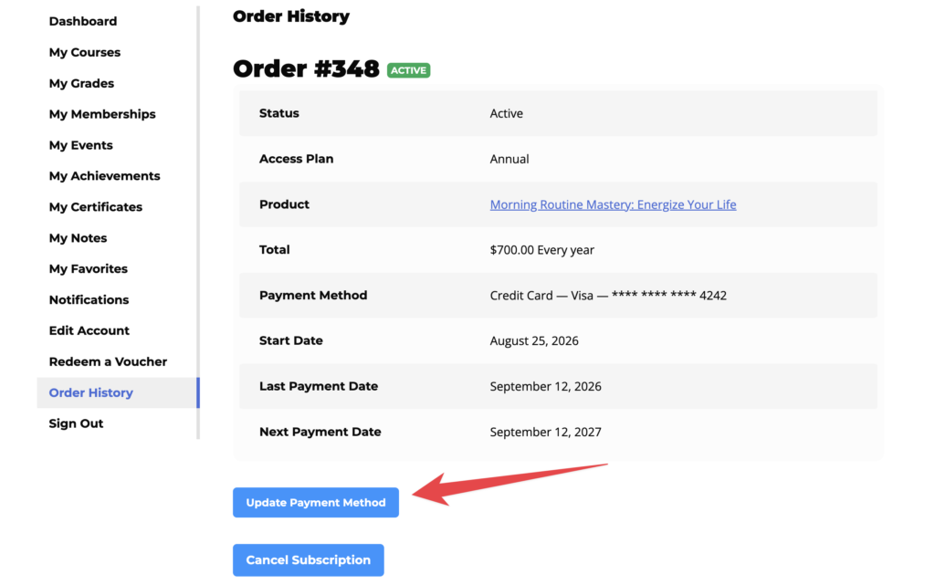 Update payment method LifterLMS