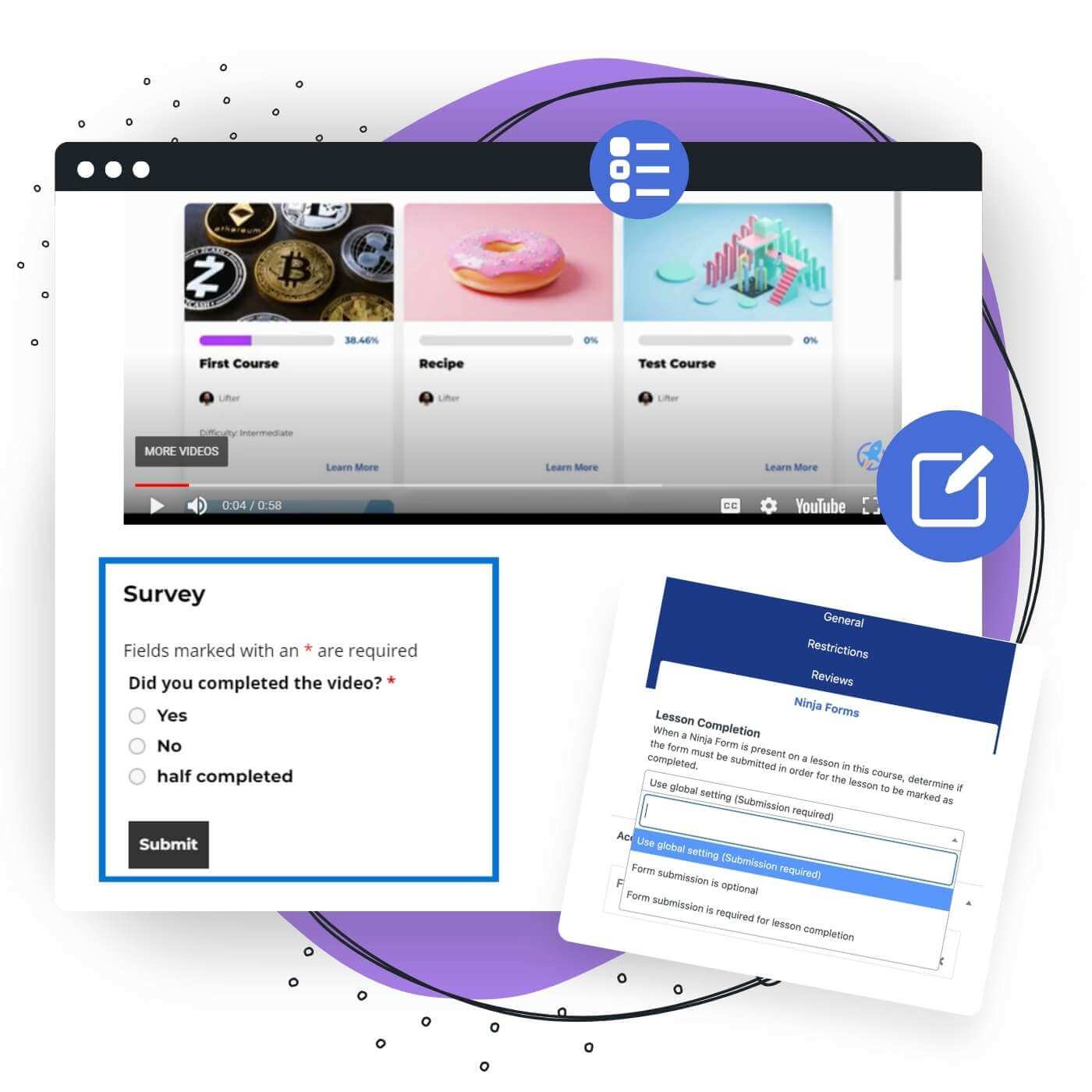 Lesson with Course Completion Form using LifterLMS and Ninja Forms