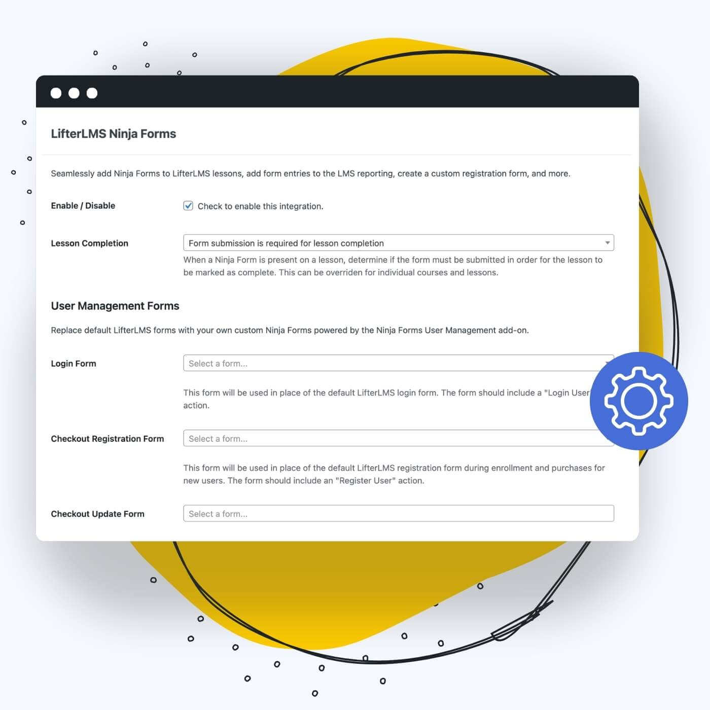 Screenshot of settings for Ninja Forms in LifterLMS