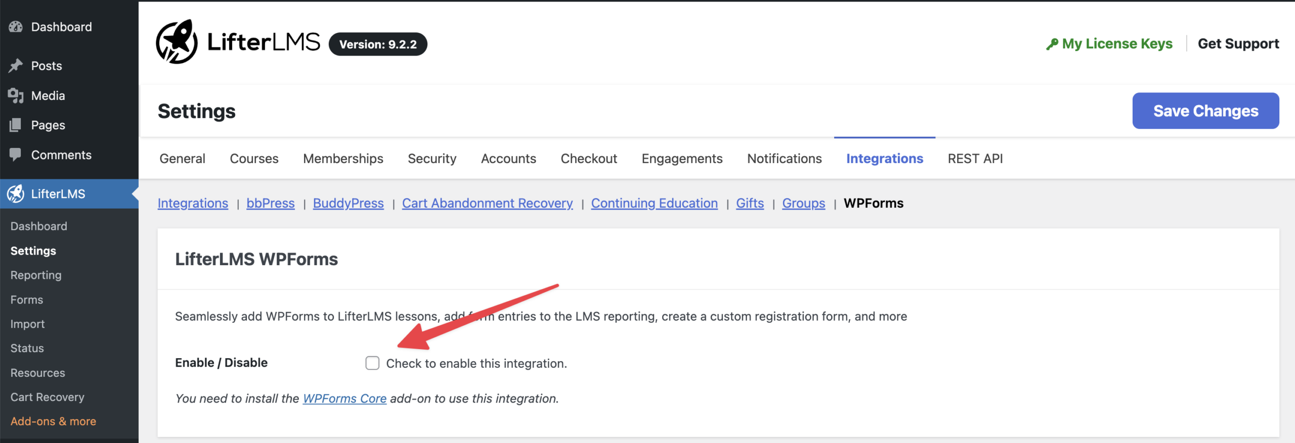 Enable LifterLMS WPForms
