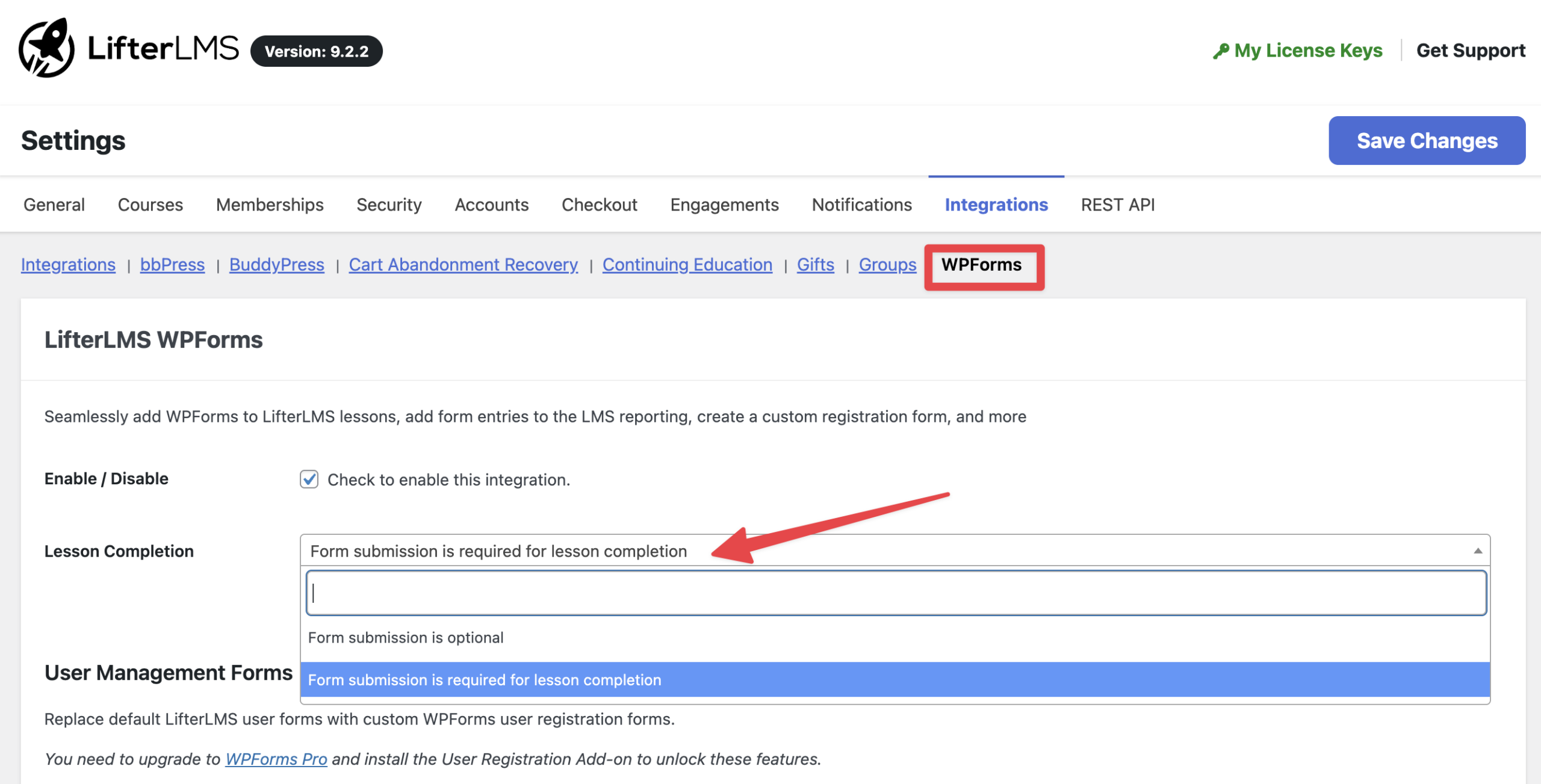 Lesson Completion in WPform