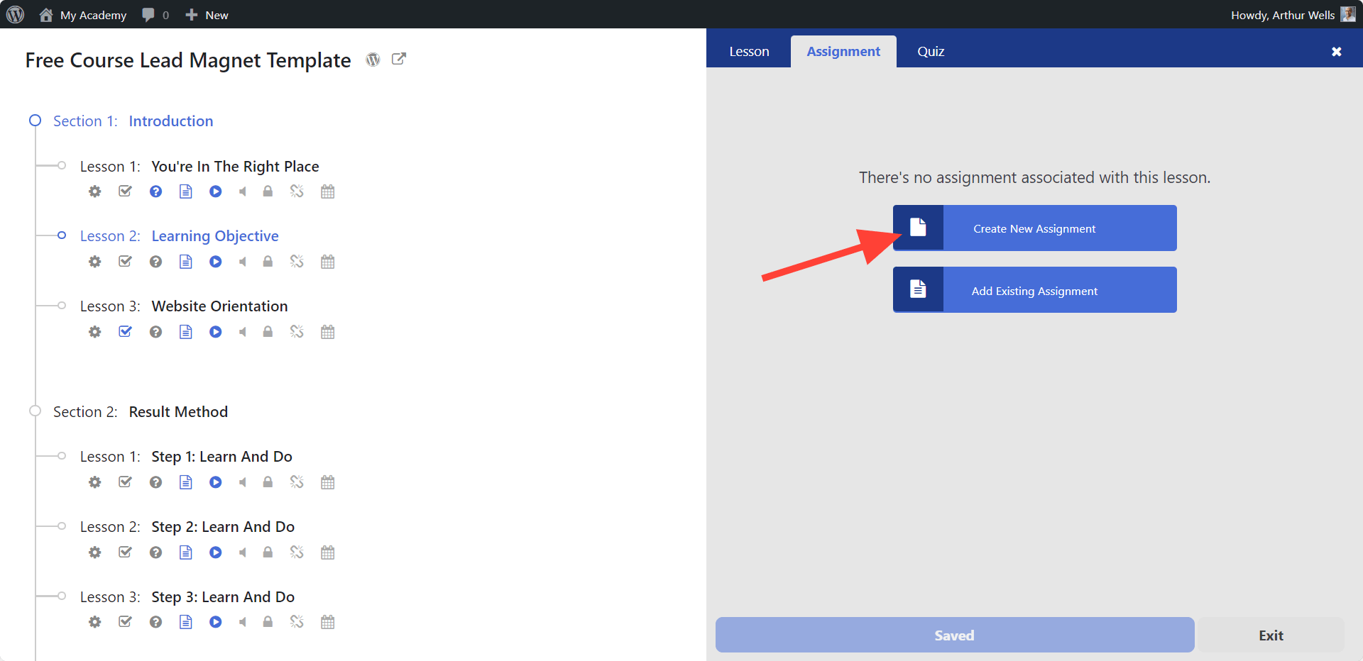 LifterLMS Create New Assignment