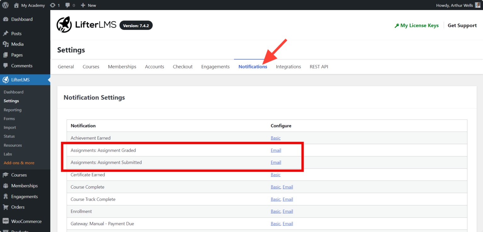 Editing LifterLMS Assignments Notifications | LifterLMS