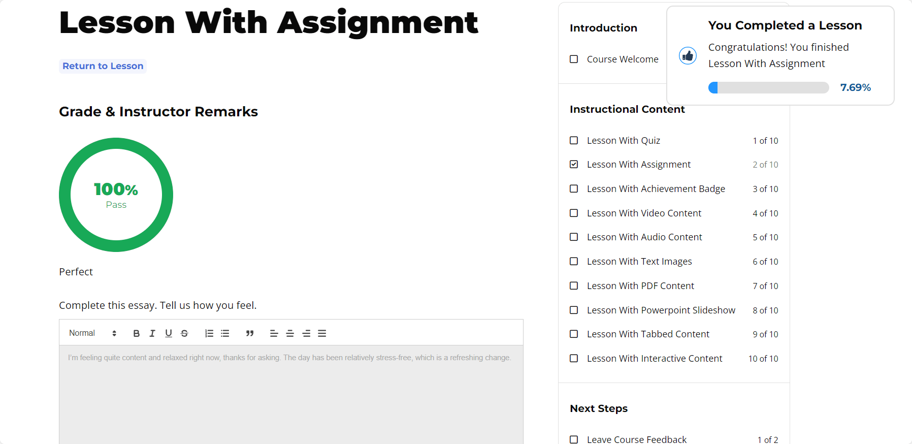 LifterLMS Assignment Passing Grade