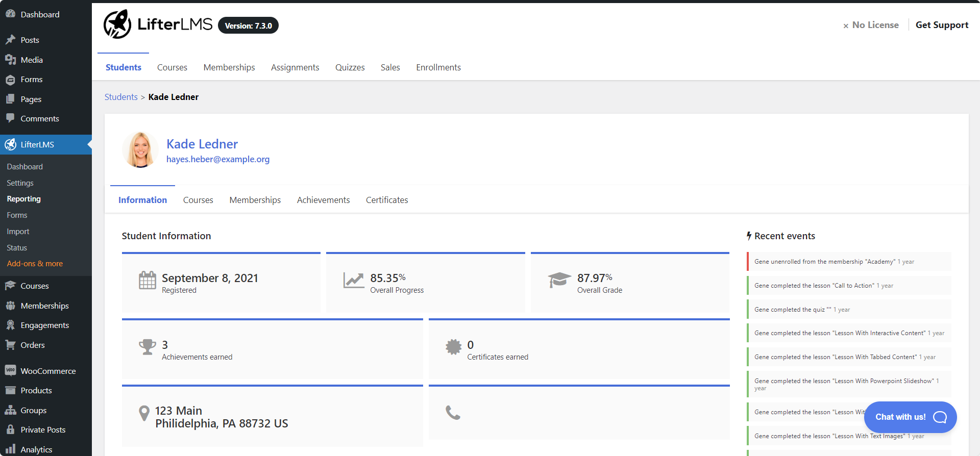 LifterLMS Individual Student Information